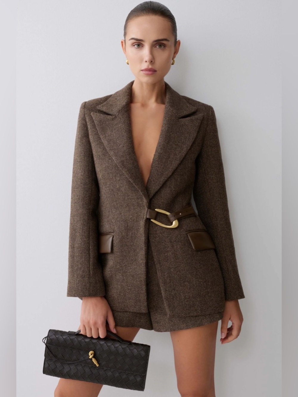NWT Meshki Romy Structured Herringbone Blazer With Hardware Size S